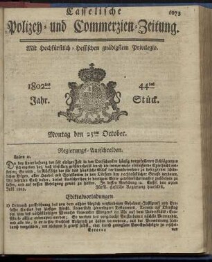 44tes Stueck, Montag den 25ten October 1802