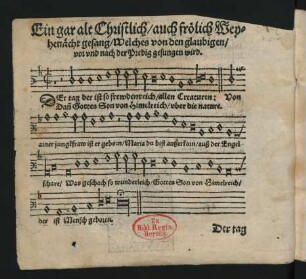 Ein gar alt Christlich/ auch froelich Wey=||henaecht gesang/ Welches von den glaubigen/ || vor vnd nach der Predig gesungen wird. ||