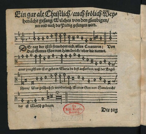 Ein gar alt Christlich/ auch froelich Wey=||henaecht gesang/ Welches von den glaubigen/ || vor vnd nach der Predig gesungen wird. ||