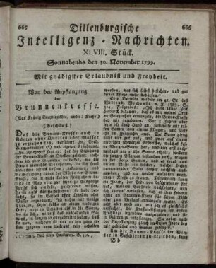 XLVIII. Stück. Sonnabends den 30. November 1799.