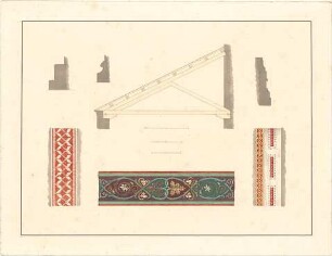 Loeffelholz von Colberg, Hans Carl; Studienzeichnungen - Dachstuhl (Schnitt); Ornamente (Details)