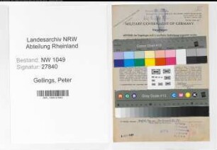 Entnazifizierung Peter Gellings , geb. 12.03.1885 (Stellwerksmeister)