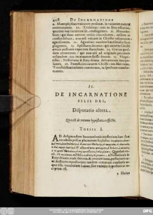 II. De Incarnatione Filii Dei, Disputatio altera, Quae est unionis hypostaticae effectis.