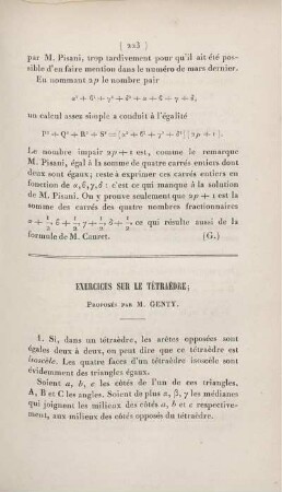 Exercices sur le tétraèdre.