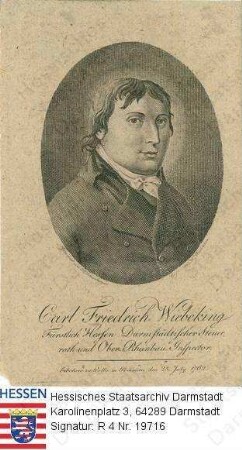 Wiebeking, Carl Friedrich v. (1762-1842) / Porträt, Brustbild in Medaillon, mit Bildlegende