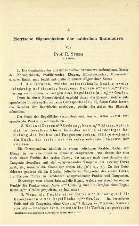 I. Metrische Eigenschaften der cubischen Raumcurve.