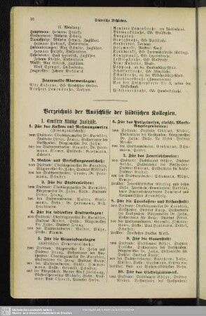 Verzeichnis der Ausschüsse der städtischen Kollegien
