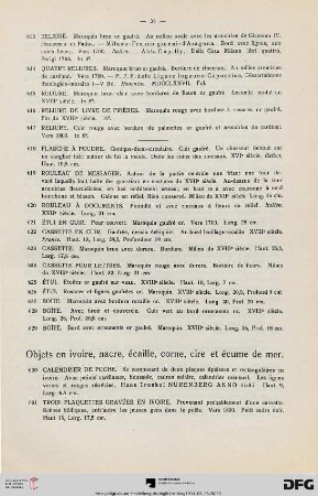 Objets en ivoire, nacre, écaille, corne, cire et écume de mer (Nr. 630-657)