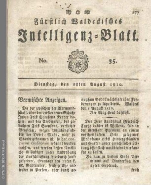 No. 35, Dienstag, den 28ten August 1810