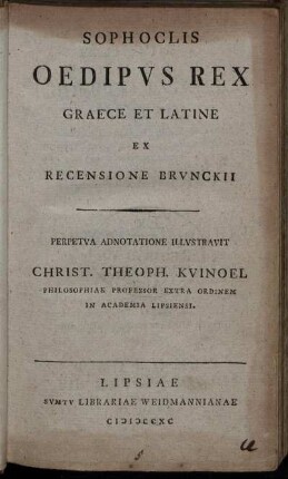 Sophoclis Oedipus Rex : Graece et Latine