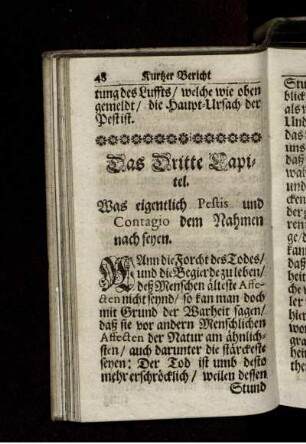 Das Dritte Capitel. Was eigentlich Pestis und Contagio dem Nahmen nach seyen