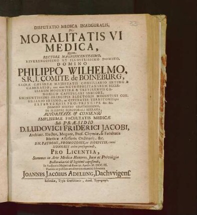 Disputatio Inauguralis Medica, De Moralitatis Vi Medica