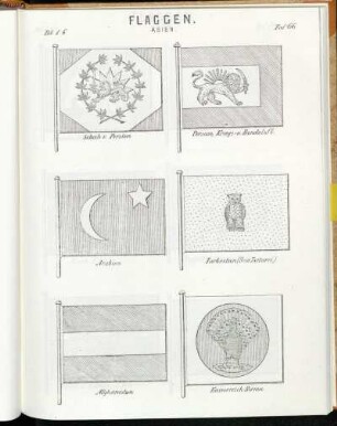 Taf. 66. Schah v. Persien. - Persien, Kriegs- u. Handelsfl. - Arubien. - Turkestan (freie Tartarei.) - Afghanistan. - Kaiserreich Birma.