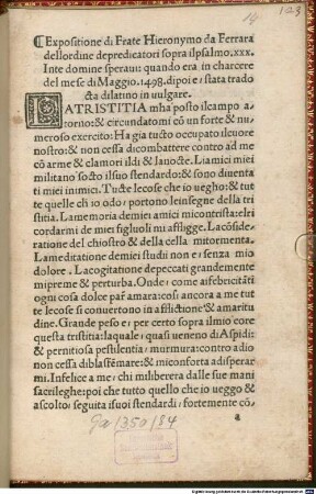 Expositione sopra il psalmo .xxx. 'In te domine speravi'