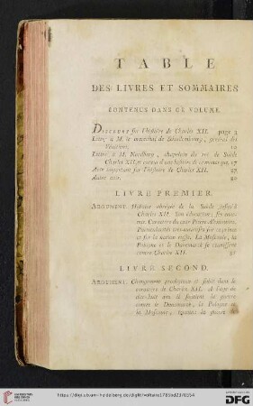 Table des livres et sommaires