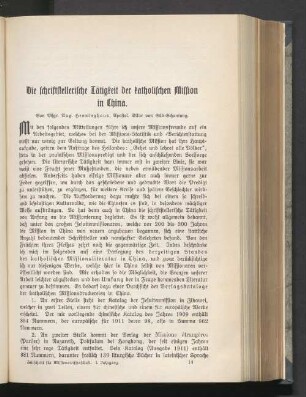 Die schriftstellerische Lätigkeit der katholischen Mission in China