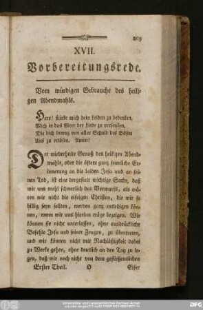 XVII. Vorbereitungsrede. Vom würdigen Gebrauche des heiligen Abendmahls.