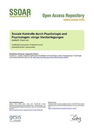 Soziale Kontrolle durch Psychologie und Psychologen: einige Vorüberlegungen