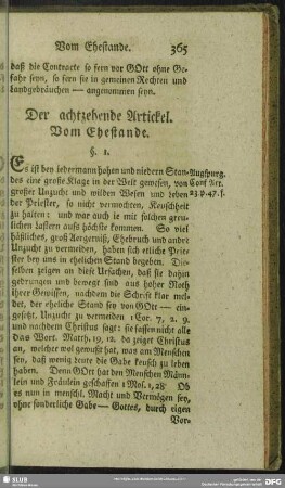 Der achtzehende Artickel. Vom Ehestande