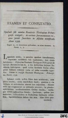 I. Examen Et Confutatio.