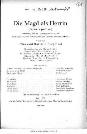 Die Magd als Herrin (La serva padrona)