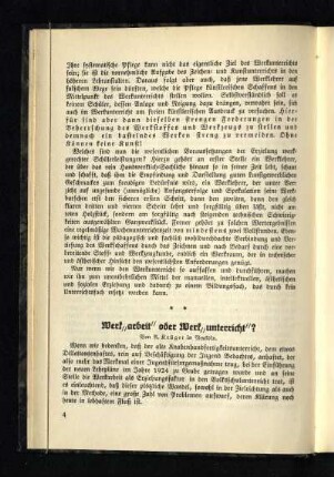 Werk"arbeit" oder Werk"unterricht" : (Fortsetzung folgt)