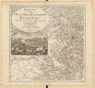 Karte von dem Hochstift und Fürstenthum Bamberg nebst verschiedenen angraenzenden Gegenden : in vier Blättern