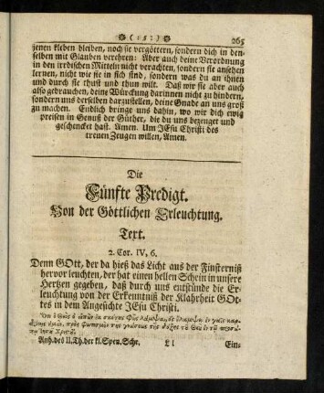 265-288, Die fünfte Predigt. Von der Göttlichen Erleuchtung.
