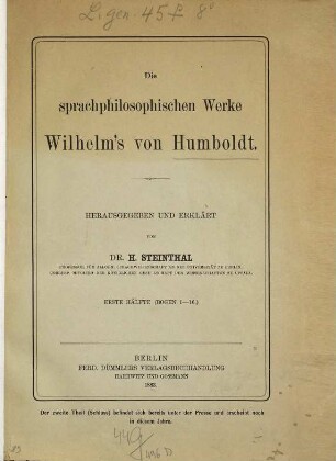 Die sprachphilosophischen Werke Wilhelm's von Humboldt