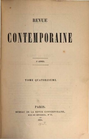 Revue contemporaine. 14 = A. 3. 1854