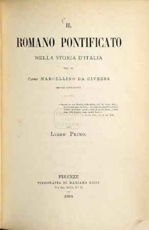 Il Romano Pontificato nella Storia d'Italia, 1