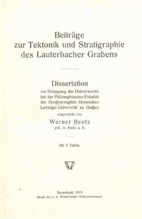 Beiträge zur Tektonik und Stratigraphie des Lauterbacher Grabens