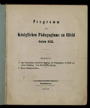 1853: Programm des Königlichen Pädagogiums zu Ilfeld : Ostern 1853