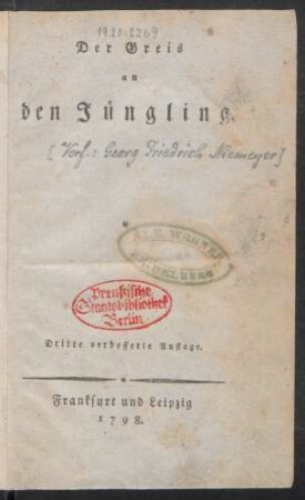 Der Greis an den Jüngling