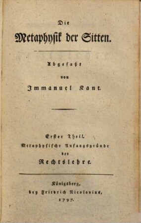 Die Metaphysik der Sitten, 1. Metaphysische Anfangsgründe der Rechtslehre