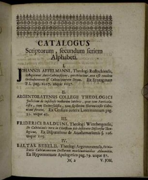 Catalogus Scriptorum, secundum seriem Alphabeti.