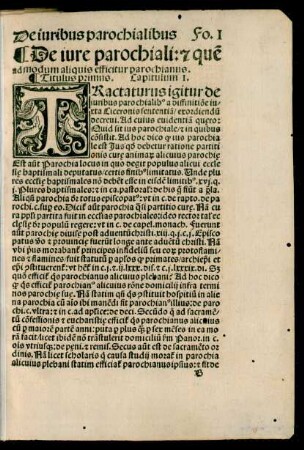De iure parochiali: et quemadmodum aliquis efficitur parochianus. Titulus primus.