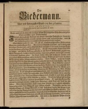 Vier und siebenzigstes Blatt 1728 den 4 October