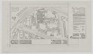 Städtebauliche Baumassenstudie Courbièrestraße (nicht realisiert) – Lageplan, Stufe 1. Berlin-Schöneberg, Courbièrestraße 14-18, Kurfürstenstraße 124a-125