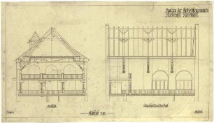 Billing, Hermann; Karlsruhe, Karlstr. 49 b; Saalbau für Methodistengemeinde - Querschnitt; Längsschnitt durch Saal