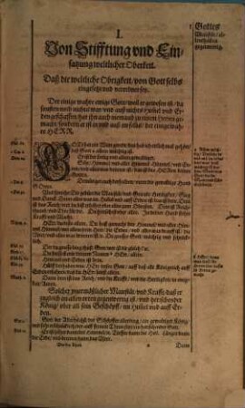 Schatzkammer heiliger Göttlicher Schrifft ... : Alles allein auß der Bibel, Altes vnd Newes Testaments zusamen getragen, vnd in gute richtige Ordnung gesetzt, vnd ordenlich außgetheilet, 4. Der Vierdte Theil, Darinnen angezeigt würdt, was die heilige Schrifft lehret von dem Stand und Ampt weltlicher Obrigkeit und derselben Unterthonen