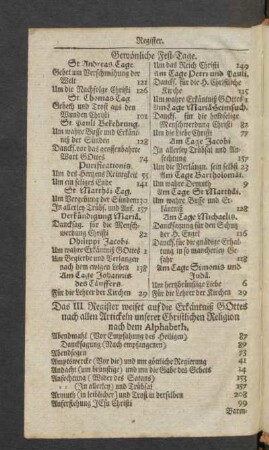 Das III. Register weiset aud die Erkäntniß Gottes nach allen Artickeln unserer Christlichen Religion nach dem Alphabeth