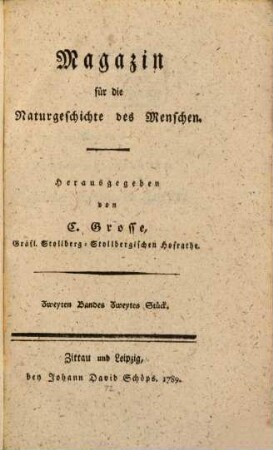 Magazin für die Naturgeschichte des Menschen. 2,2. 1789