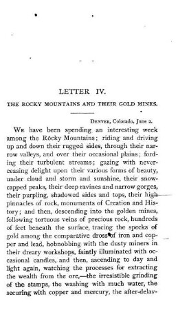 LETTER IV. THE ROCKY MOUNTAINS AND THEIR GOLD MINES