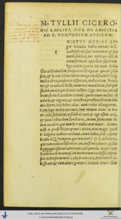 Marci Tullii Ciceronis Laelius Sive De Amicitia Ad Titum Pomponium Atticum