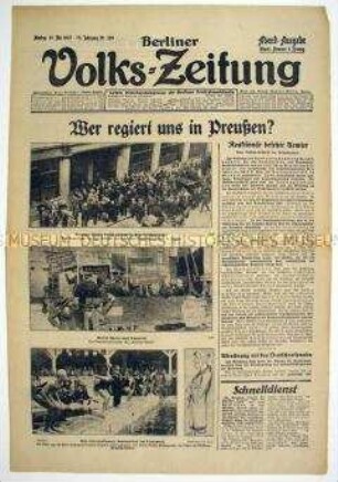 Berliner Volks-Zeitung u.a. zum Konflikt zwischen Großbritannien und der UdSSR und zu Demonstrationen für Sacco und Vanzetti in den USA