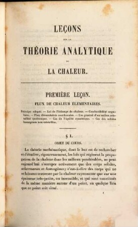 Leçons sur la théorie analytique de la chaleur