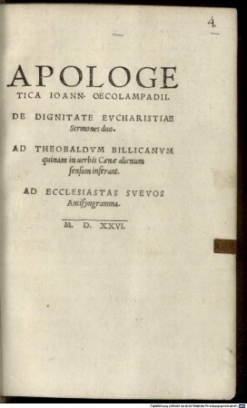 Apologetica Ioann. Oecolampadii