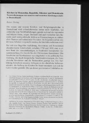 Kirchen in Monarchie, Republik, Diktatur und Demokratie : Neuerscheinungen zur neueren und neuesten Kirchengeschichte Deutschlands