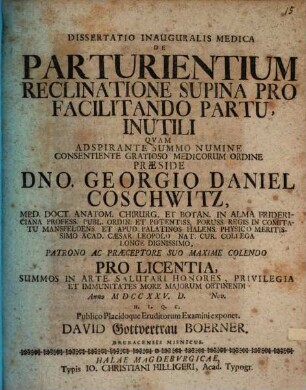 Diss. inaug. med. de parturientium reclinatione supina pro facilitando partu, inutili